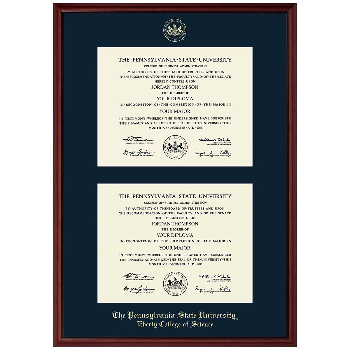#101 Eberly College of Science double diploma frame Camby (Mahogany)